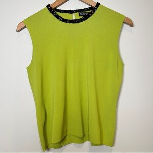 Vintage 90’s Y2K Lime Green Sleeveless Knit Top With Black/Multi Contrast Trim